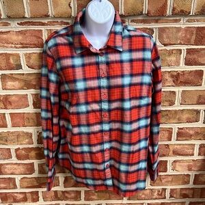NWT Orvis Red and Blue Lodge Flannel Plaid Button Down Shirt. Medium